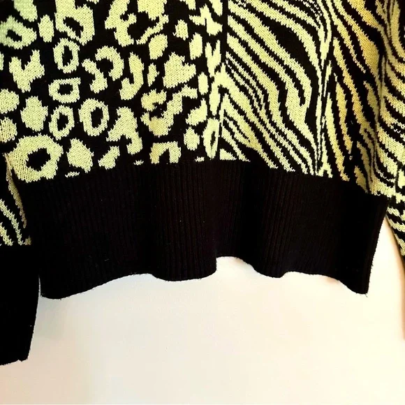 Zara Neon Yellow and Black Animal Print Turtleneck Sweater - Picture 6 of 15